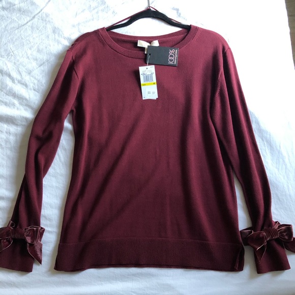 Michael Kors Merlot Velvet Bow Cuff Sweater - Picture 2 of 6